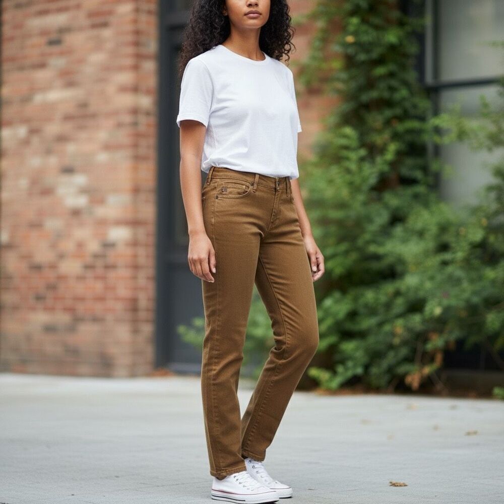 $248 AG Adriano Goldschmied Women Jeans Size 27R Coated Farrah Tan High Rise Ski
